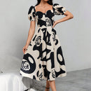 Prive Vestido con estampado de dibujo escote corazon de manga farol de muslo con abertura