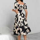 Prive Vestido con estampado de dibujo escote corazon de manga farol de muslo con abertura