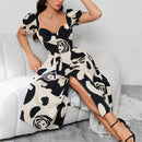 Prive Vestido con estampado de dibujo escote corazon de manga farol de muslo con abertura