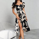 Prive Vestido con estampado de dibujo escote corazon de manga farol de muslo con abertura