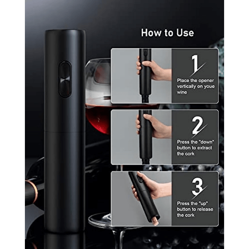 Abrebotellas Eléctrico Inalámbrico SENZER - Apertura de Botellas Sin Esfuerzo en 6-8 Segundos - Elegante Negro, Alimentado por Batería, Operación de Un Toque - Perfecto para Hogar, Bar, Restaurante - Regalo Ideal para Amantes del Vino, Utensilios de Coci
