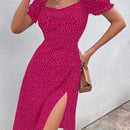 VCAY Vestido de lunares de manga farol de muslo con abertura