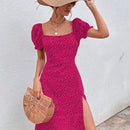 VCAY Vestido de lunares de manga farol de muslo con abertura