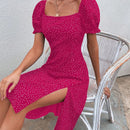 VCAY Vestido de lunares de manga farol de muslo con abertura