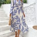 VCAY Vestido con estampado floral girante delantero de manga farol bajo hanky