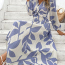 VCAY Vestido con estampado floral girante delantero de manga farol bajo hanky