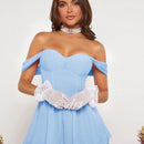 Neu Vestido bustier de hombros descubiertos bajo irregular sin guantes