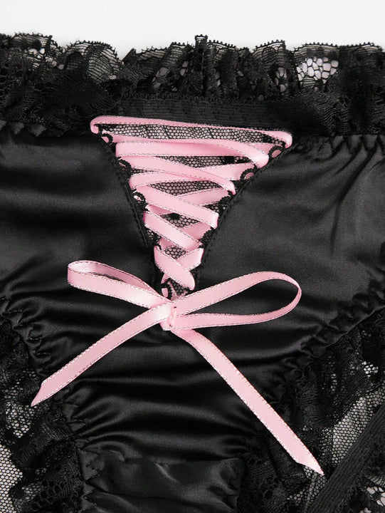 Tangas ribete fruncido con cordon delantero ribete con encaje