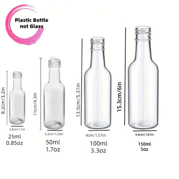 60 Piezas de Botellas Mini de Licores, Botellas Plásticas Vacías Herméticas 25ml/50ml/100ml, Botellitas para Alcohol o Salsa, Botillas Transparentes para Bodas y Fiestas, Regalos Pequeños