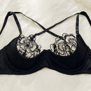 Conjunto de sujetador y ropa interior para mujer con parches bordados florales