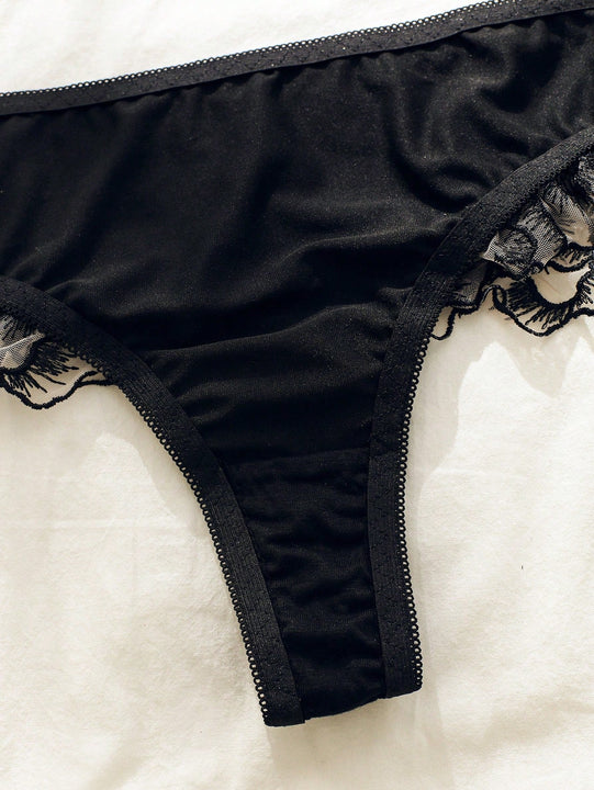 Conjunto de sujetador y ropa interior para mujer con parches bordados florales