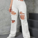 Jeans rectos de talle alto roto