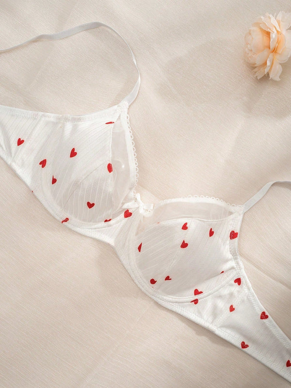 Bra De Lenceria Con Estampado De Corazon