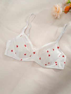 Bra De Lenceria Con Estampado De Corazon