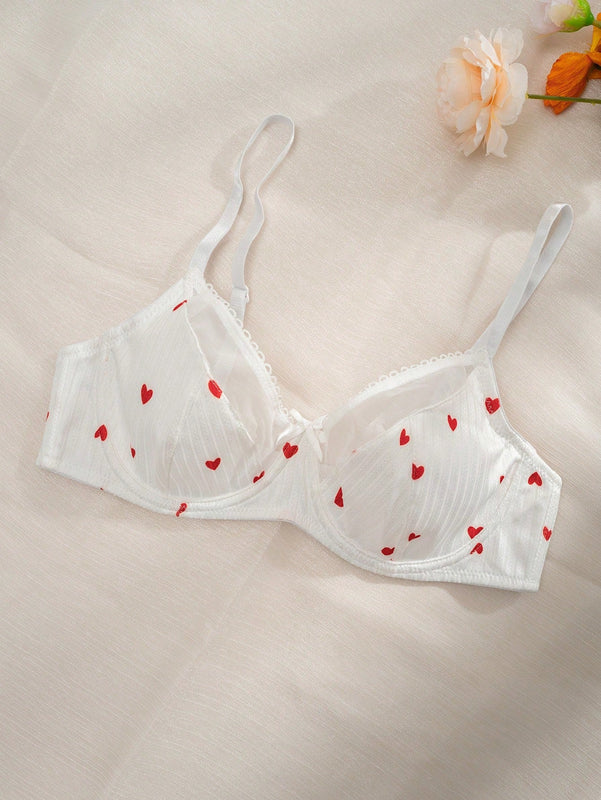 Bra De Lenceria Con Estampado De Corazon