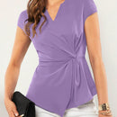 Clasi Blusa de cuello de muesca girante delantero bajo asimetrico