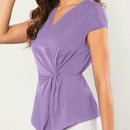 Clasi Blusa de cuello de muesca girante delantero bajo asimetrico