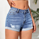 Tall Shorts en mezclilla desgarro bajo de doblez