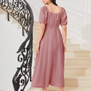 Modely Vestido con bordado floral de cuello cuadrado de manga farol