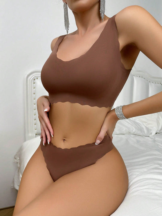 Set de lenceria unicolor ribete en abanico