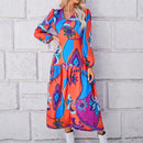 VCAY Vestido floral al azar con estampado de manga farol bajo con fruncido