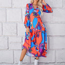 VCAY Vestido floral al azar con estampado de manga farol bajo con fruncido