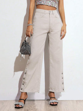 Essnce Jeans con diseno de boton de pierna ancha