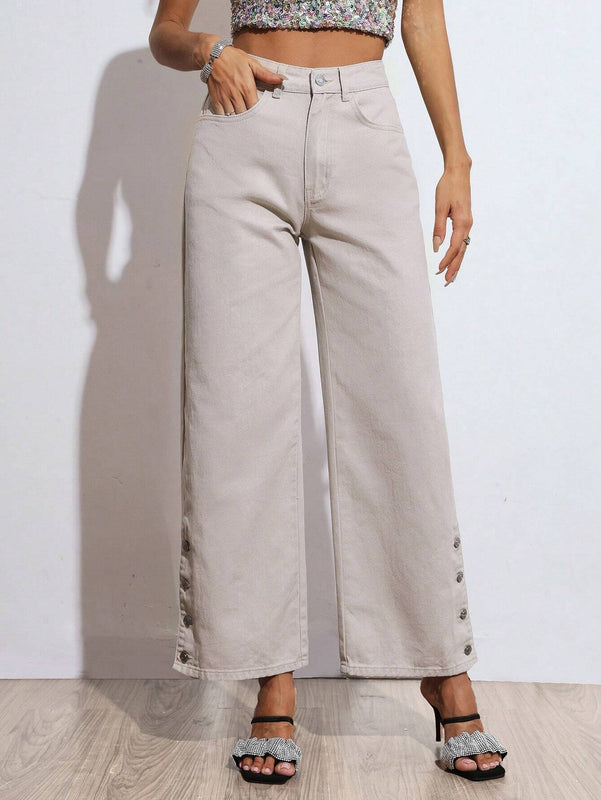 Essnce Jeans con diseno de boton de pierna ancha