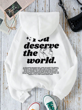 Ezwear capucha con estampado de slogan con bolsillo de canguro con cordon con forro termico