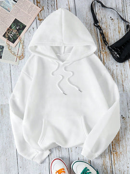 Ezwear capucha con estampado de slogan con bolsillo de canguro con cordon con forro termico