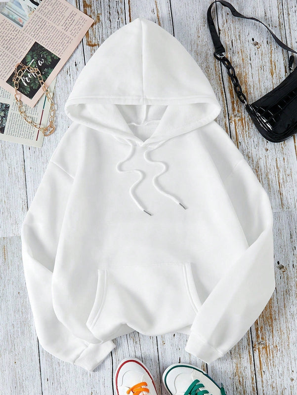 Ezwear capucha con estampado de slogan con bolsillo de canguro con cordon con forro termico