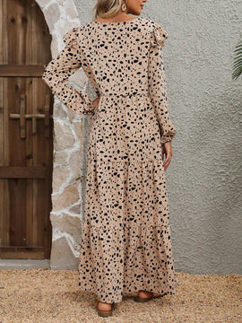 VCAY Vestido con estampado de lunares ribete con fruncido de manga farol