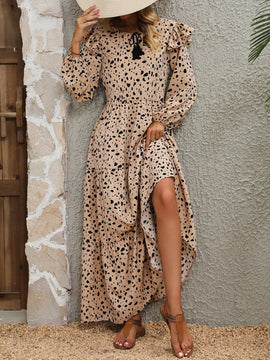 VCAY Vestido con estampado de lunares ribete con fruncido de manga farol