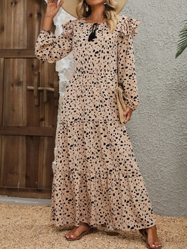 VCAY Vestido con estampado de lunares ribete con fruncido de manga farol
