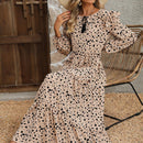 VCAY Vestido con estampado de lunares ribete con fruncido de manga farol