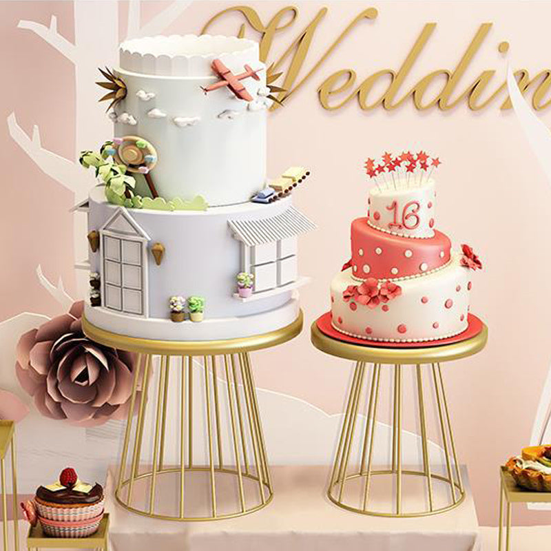 Soporte para Tartas de Metal Dorado de 2 Niveles 20cm/7.87in & 25cm/9.84in - Bandeja Decorativa Segura para Alimentos en Hierro Pulido, Ideal para Cupcakes, Pasteles y Eventos - Diseño Festivo, Construcción Duradera, Perfecto para Bodas, Cumpleaños y Hog