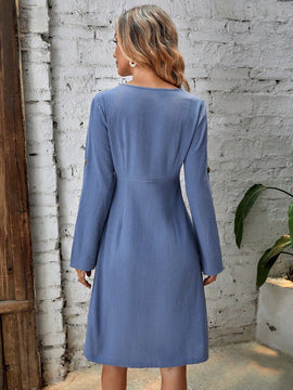 EMERY ROSE Vestido de manga enrollada con boton con boton delantero con doble bolsillo