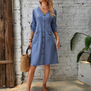 EMERY ROSE Vestido de manga enrollada con boton con boton delantero con doble bolsillo