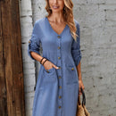 EMERY ROSE Vestido de manga enrollada con boton con boton delantero con doble bolsillo