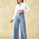 Frenchy Jeans unicolor de pierna ancha