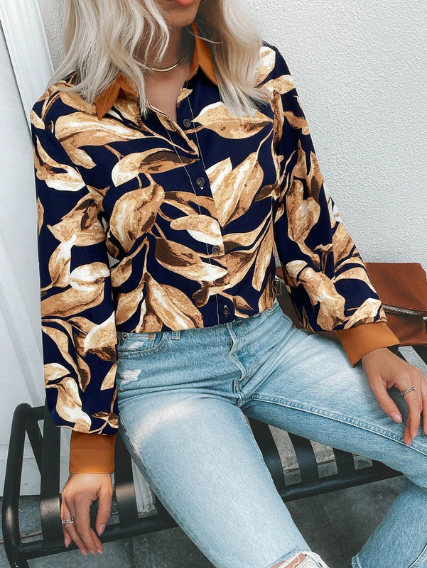 LUNE Camisa con estampado tropical con boton delantero