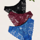 Conjunto De 3 Bragas De Encaje Floral Con Borde De Corte En Onda, Ropa Interior