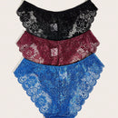 Conjunto De 3 Bragas De Encaje Floral Con Borde De Corte En Onda, Ropa Interior