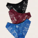 Conjunto De 3 Bragas De Encaje Floral Con Borde De Corte En Onda, Ropa Interior