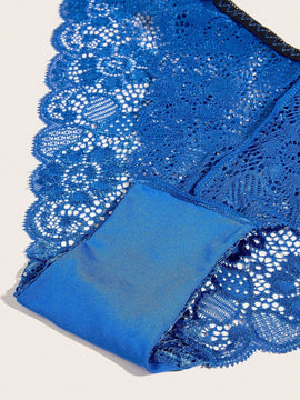 Conjunto De 3 Bragas De Encaje Floral Con Borde De Corte En Onda, Ropa Interior