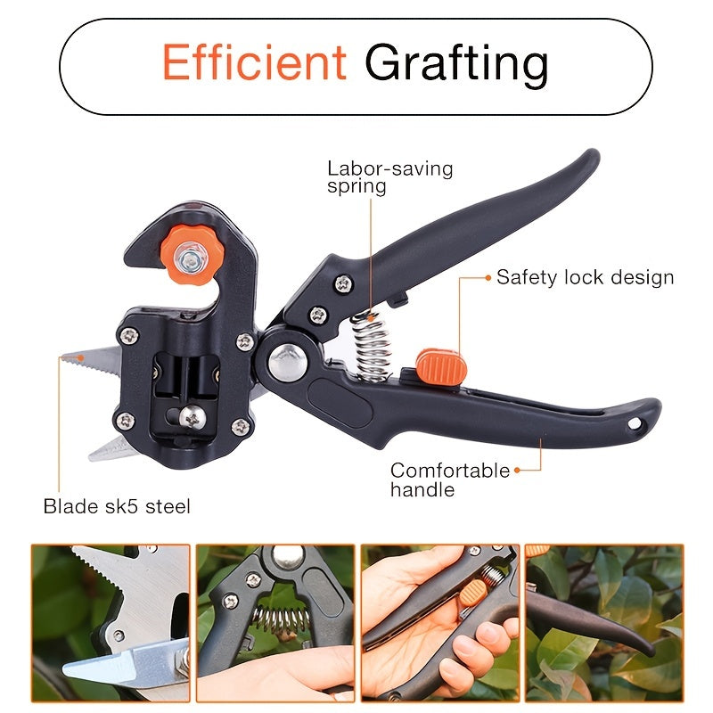 Tijeras de poda de enraizamiento eficientes - Tijeras de poda profesionales de acero inoxidable con mango cómodo, diseño de cierre de seguridad y resorte que ahorra trabajo para podar árboles frutales, herramienta de enraizamiento | Mango ergonómico | Co