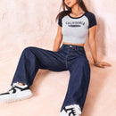 EZwear Jeans unicolor de pierna ancha