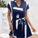 Frenchy Vestido con cinturon con estampado de pincelada de manga murcielago