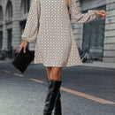 Vestido con cinturon con estampado de rayas de manga farol