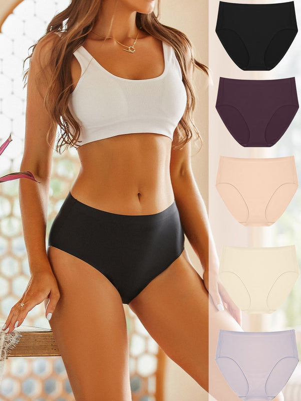 Finetoo set de 5 calzoncillos de mujer de unicolor, comodos y sin costuras